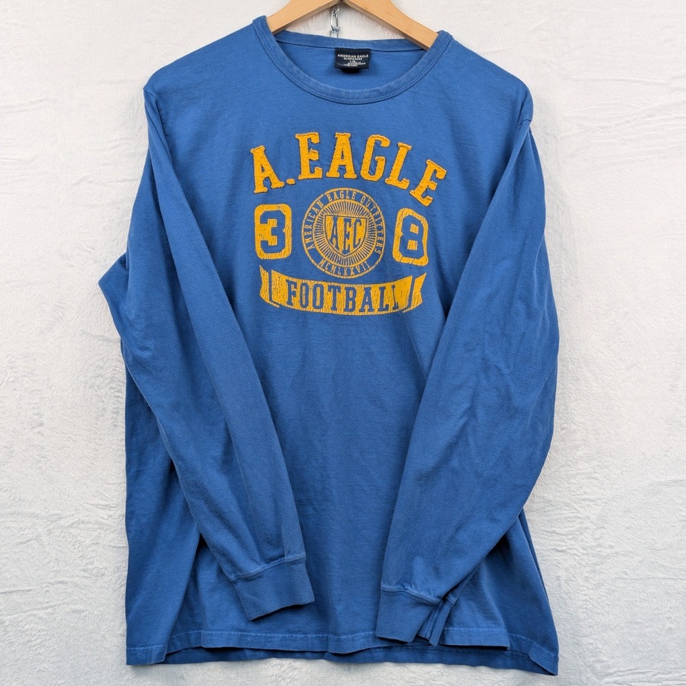 VTG American Eagle Outfitters T-Shirt Men L Blue Long Sleeve Football Sporty Y2K